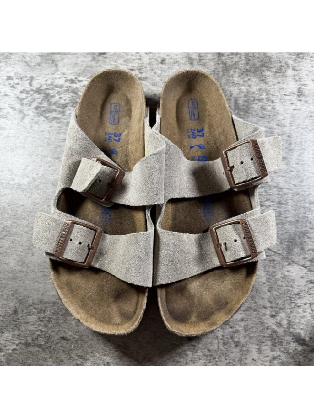 Womens Birkenstock Arizona Soft Footbed gray Suede Slides Sandals Sz EU 37 US 6 - Picture 9 of 10